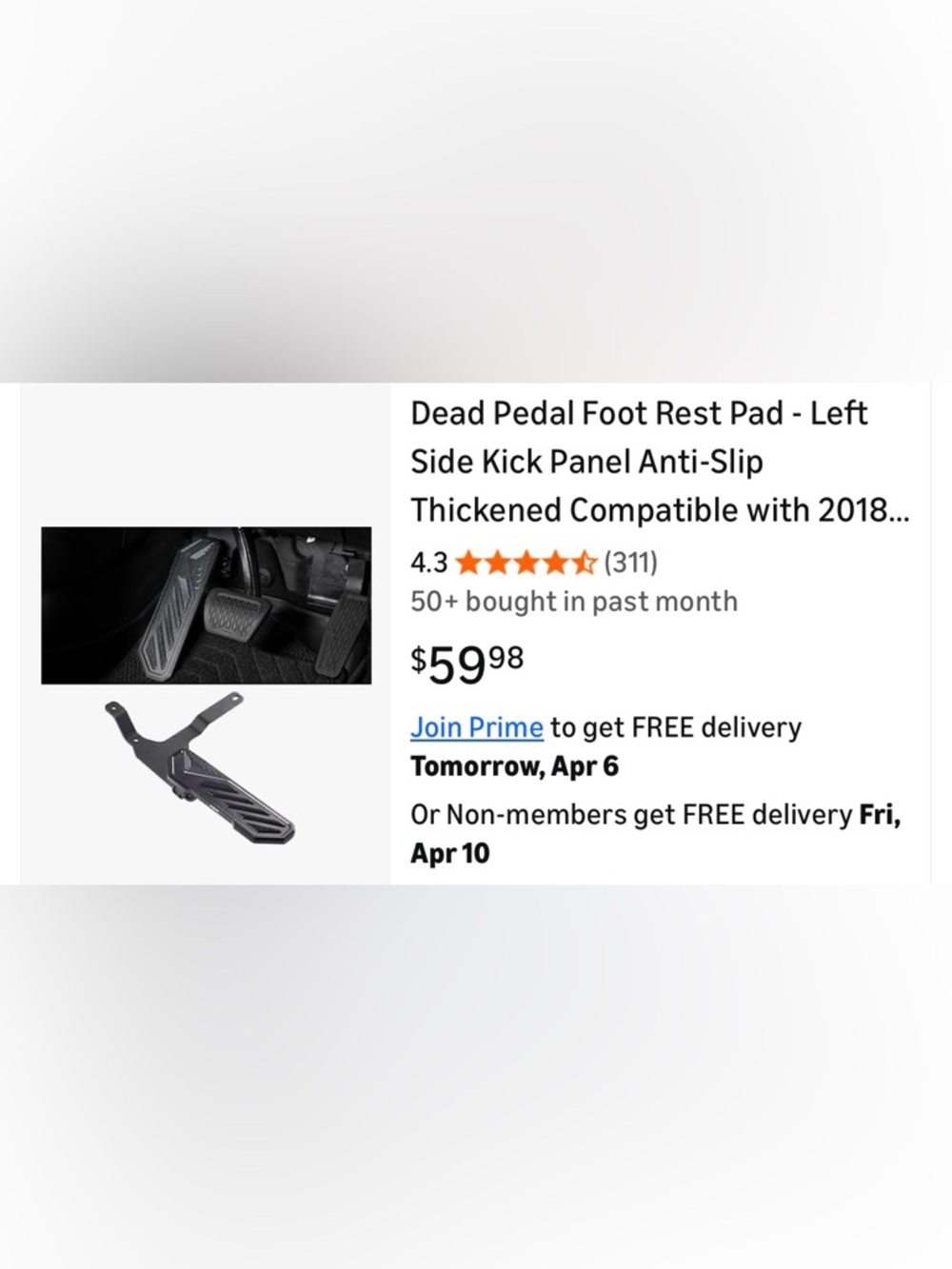 Jeep 2018-2026 no-drill dead pedal, new in box